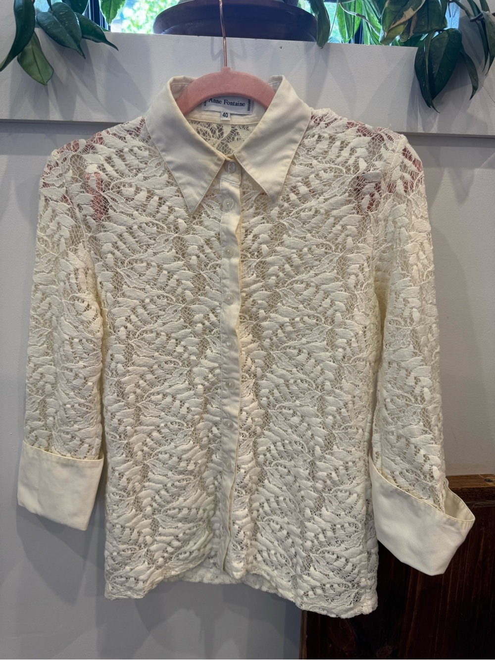 Feminine Lace Button-Down Blouse - Cream